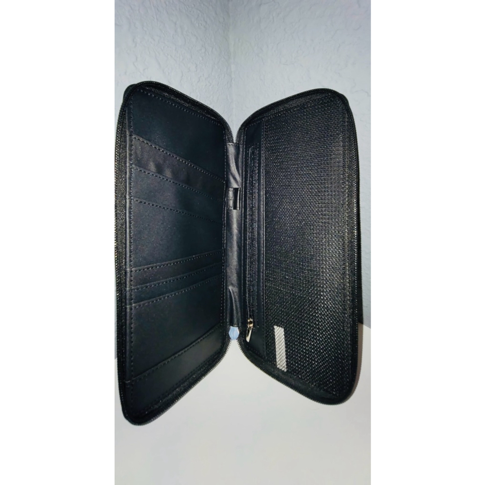 J’adore Black Leather Passport Wallet - Travel Organizer with Zipper Closure - Picture 2 of 3